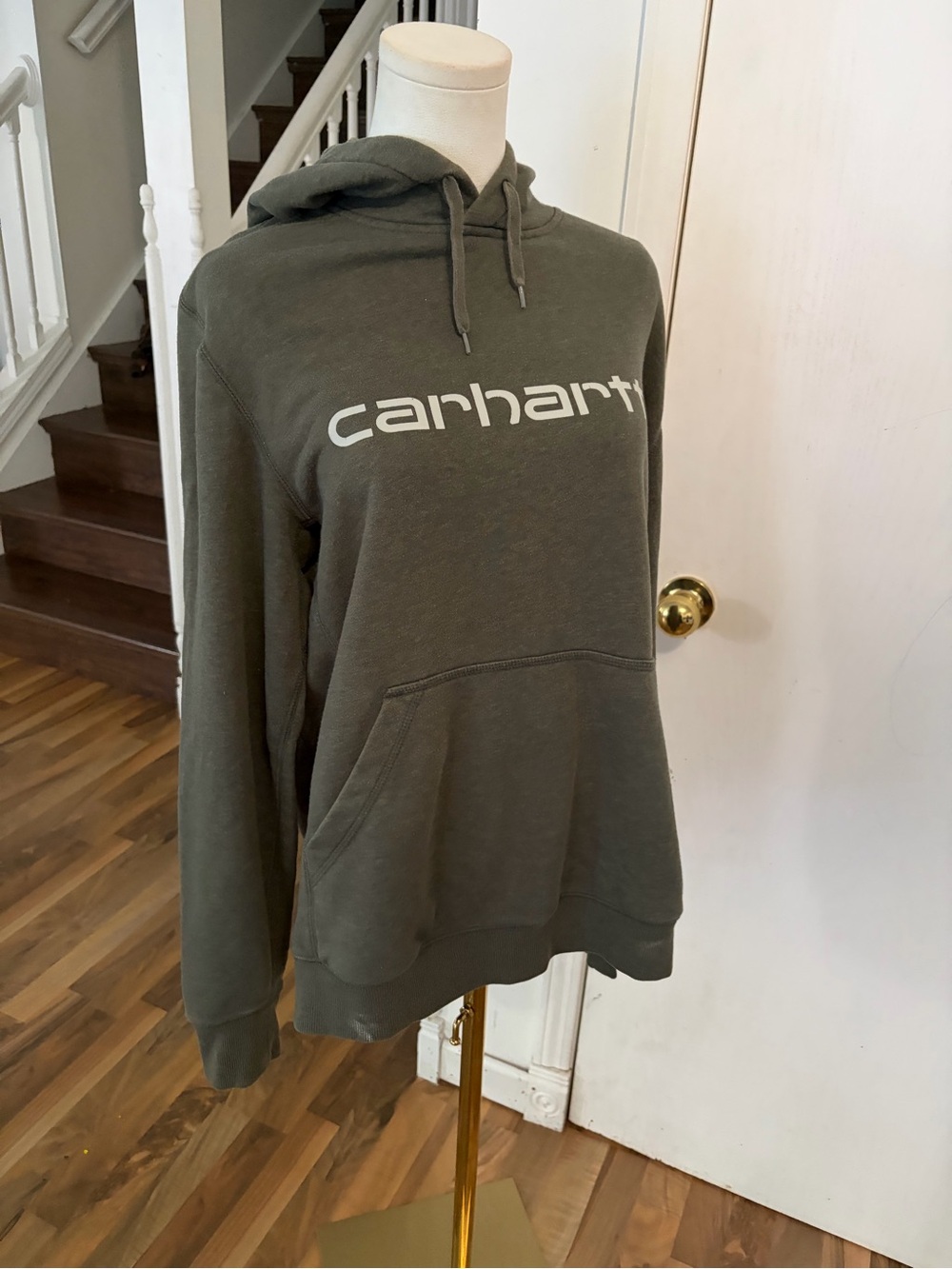 Carhartt Olive Green Logo Crewneck Hoodie, Oversized, Medium, EUC